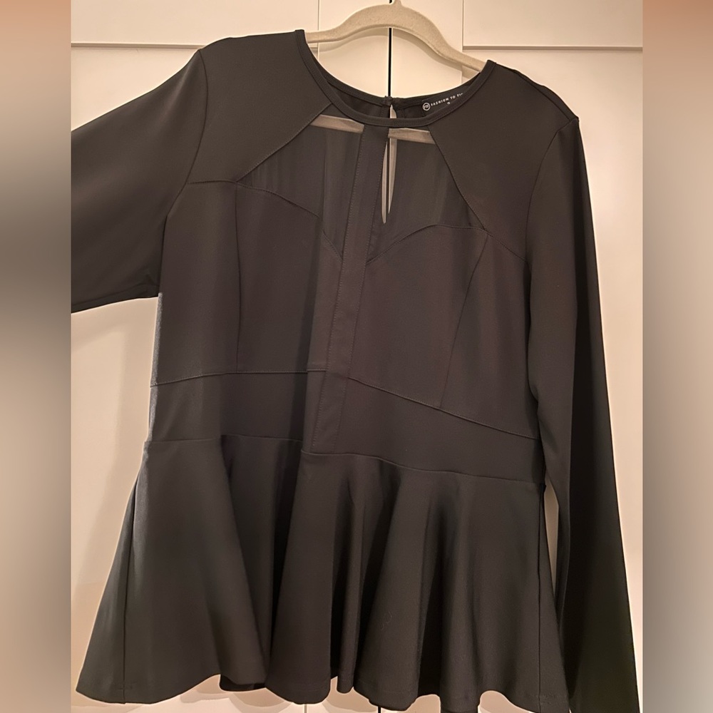 Fashion to figure black peplum shirt, blouse.